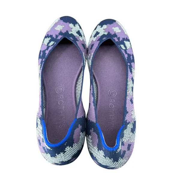 Rothy’s The Flat 11.5 Violet Botanicamo Camo Knit Ballet Shoe Gray Purple Retire - Picture 5 of 9